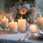 Dîner romantique avec chandelles et mets savoureux