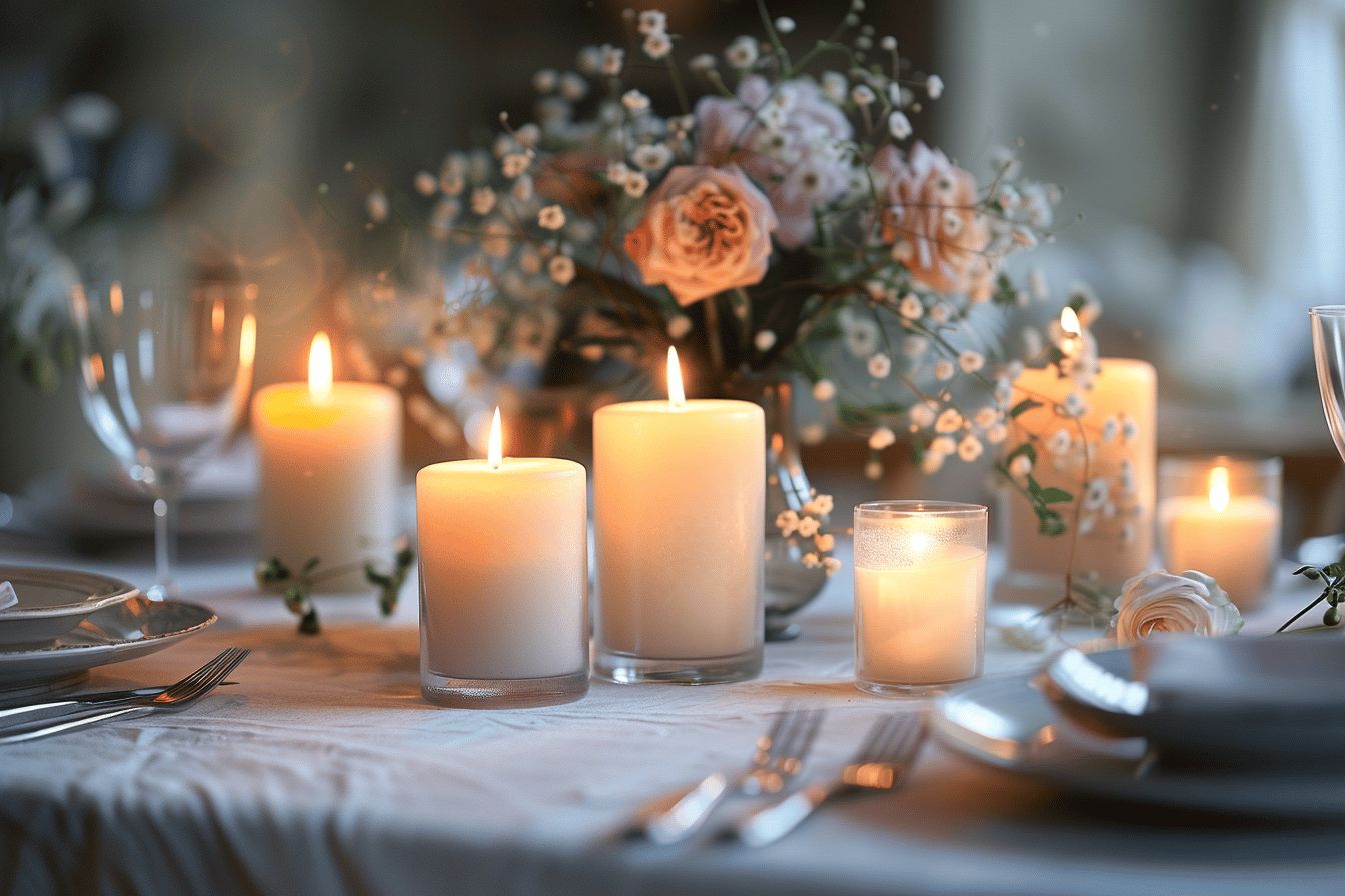 Dîner romantique avec chandelles et mets savoureux