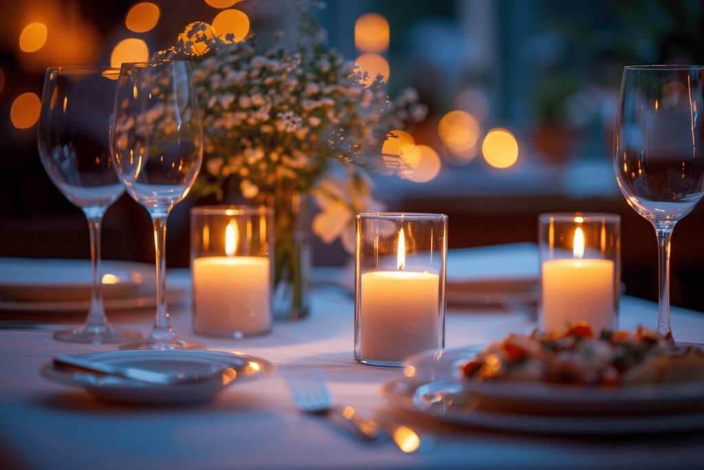 Candlelight dinner setup for romantic celebration