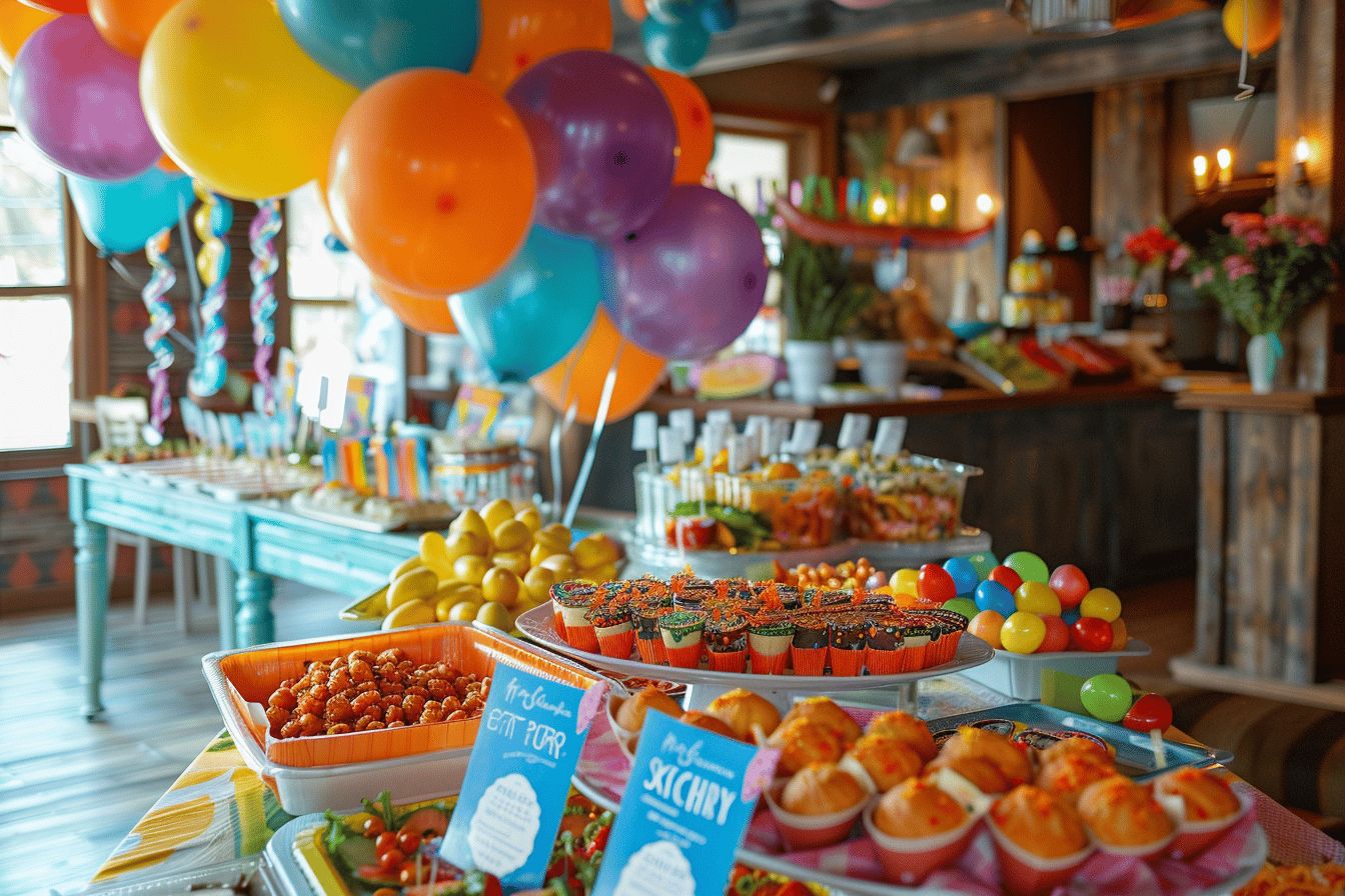 Un groupe d'amis célébrant une fête surprise  
Décorations festives pour une célébration secrète